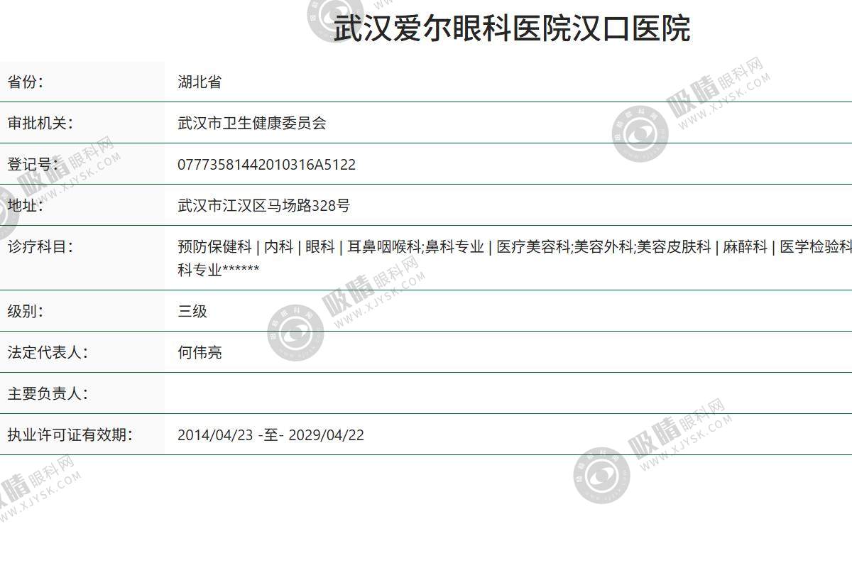 武汉爱尔眼科汉口医院项目及参考价格表